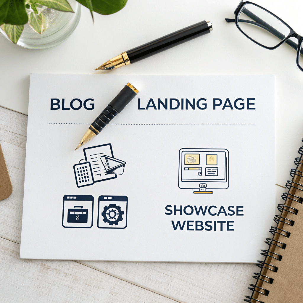 Schéma comparatif entre blog, landing page et site vitrine en 2025