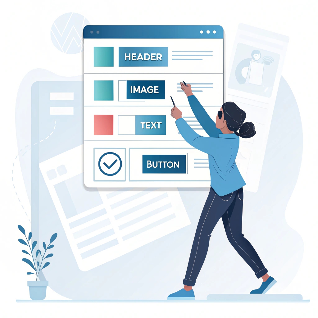 Illustration d'une personne personnalisant un site WordPress avec Gutenberg et Kadence Blocks